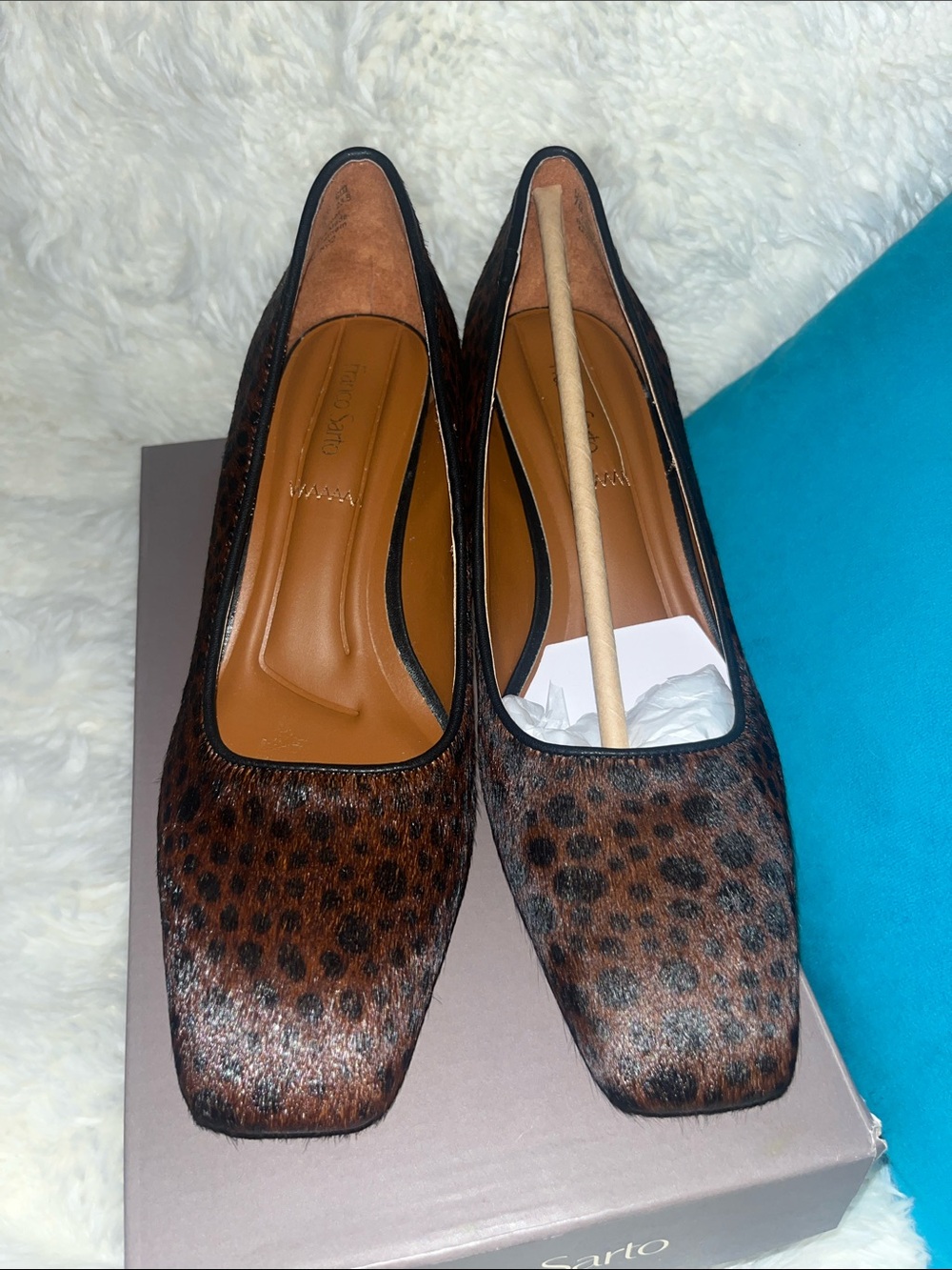 Franco Sarto Leopard Print Brown Block Heel Pumps